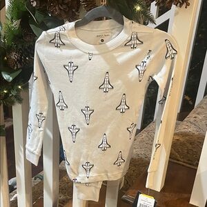 Petit Lem Kids Space Shuttle Long Sleeve Tee - Cream